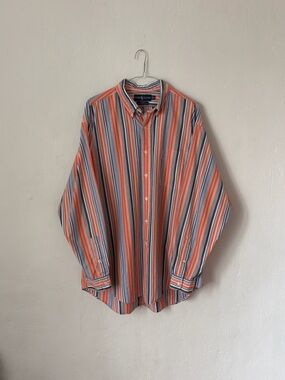 Vintage Ralph Lauren Blake Two Ply Poplin Multi Color Striped Oxford Extra Large